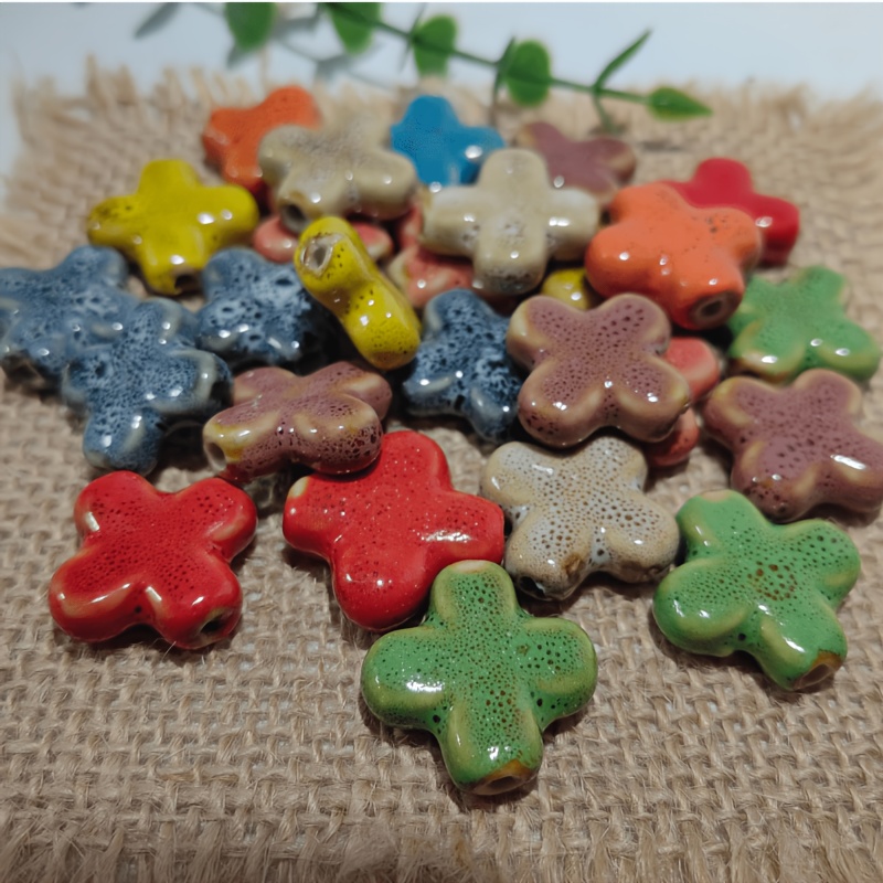 12pcs Colorful Large Hole Ceramic Cross Beads for DIY Jewelry